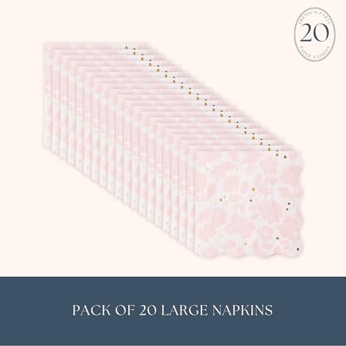 Bonjour Fête Light Pink Floral 3-Ply Napkins for Premium Lunch with Gold Foil | Party Table Decor | Pack of 20, 6.5" Fol