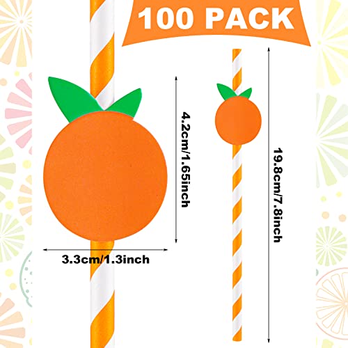 Vesici 100 Pcs Orange Paper Straws for Baby Showers and Birthday Parties, Disposables, 0.24 x 7.76 Inches