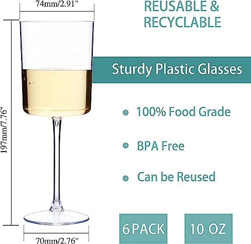 Ciaell 12 Pack Clear Plastic Wine Glasses for Parties & Weddings & Poolside - 10 Oz Disposable Wine Glasses with Stem