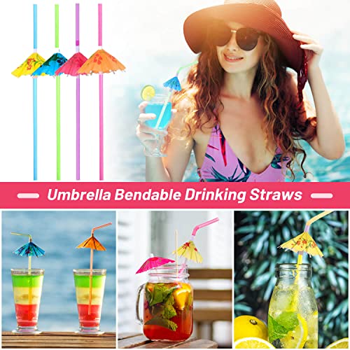 Paxcoo 50pc Umbrella Straws for Cocktails Tropical Hawaiian Luau Party Decorations Assorted Colors