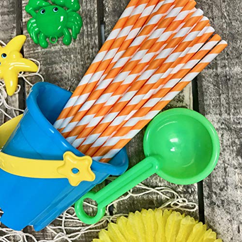  Outside the Box Papers Striped Paper Straws - Party Supply - Orange and White - 7.75 Inches - 50 Pack
| Outside the Box